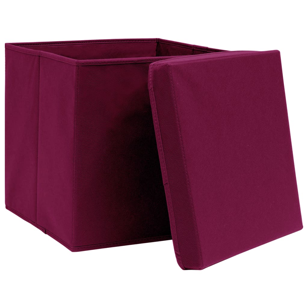 vidaXL Úložné boxy s víky 10 ks 28 x 28 x 28 cm tmavě červené