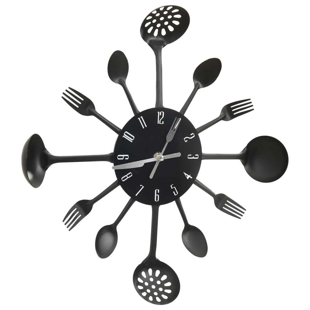 vidaXL Nástěnné hodiny s vidličkami a lžícemi černé 40 cm hliník