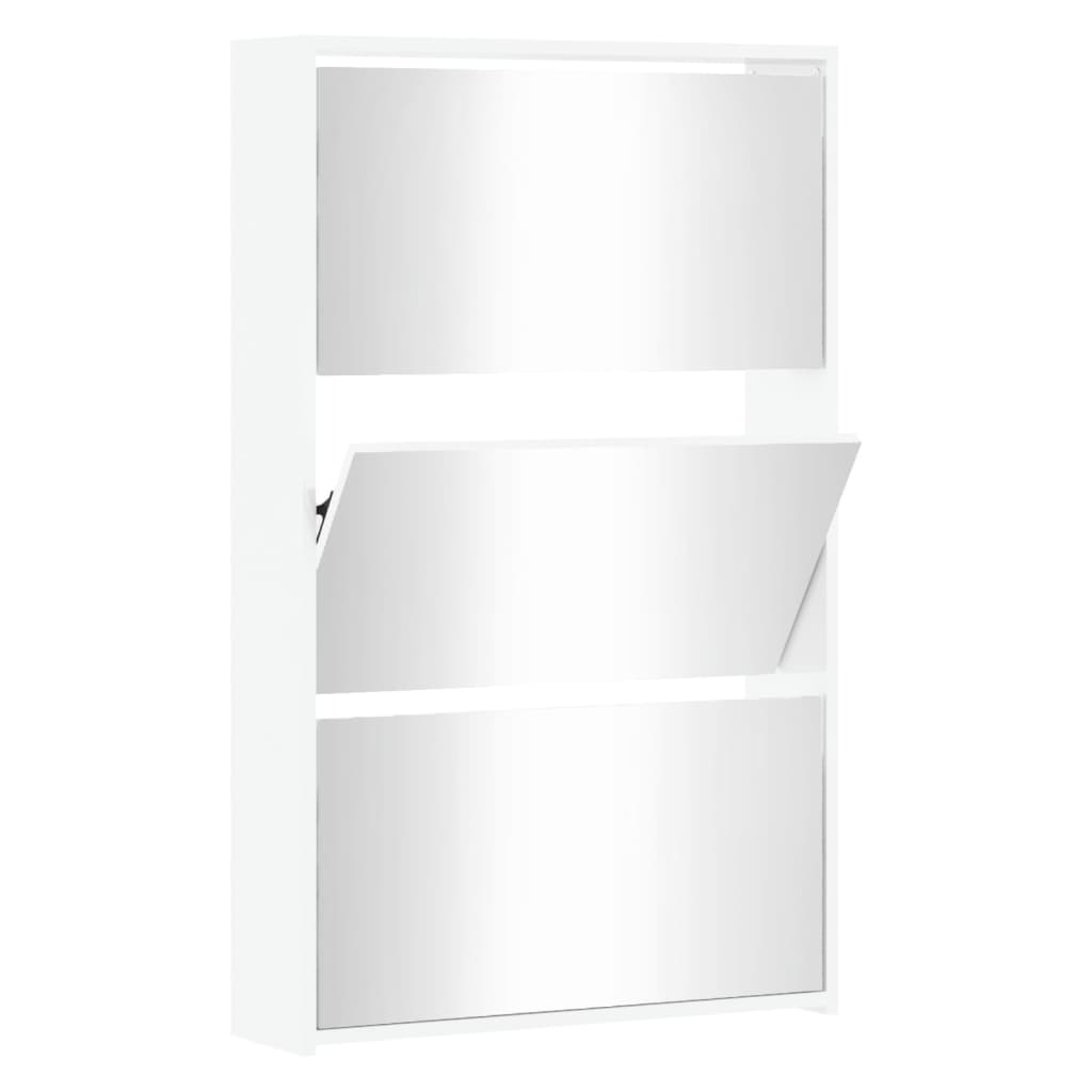 vidaXL Botník se zrcadlem 3patrový bílá s vysokým leskem 63x17x102,5cm