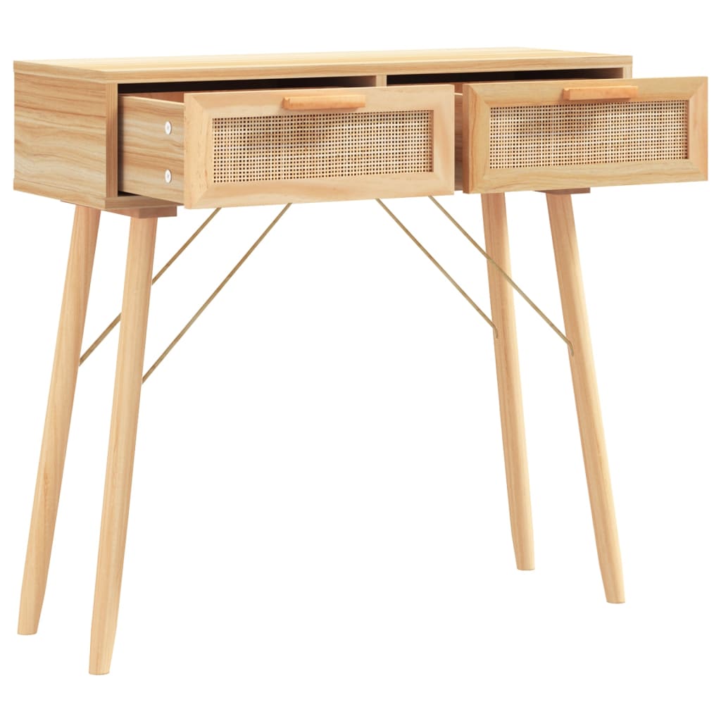 vidaXL Konzolový stolek hnědý 80x30x75 cm borovice a přírodní ratan