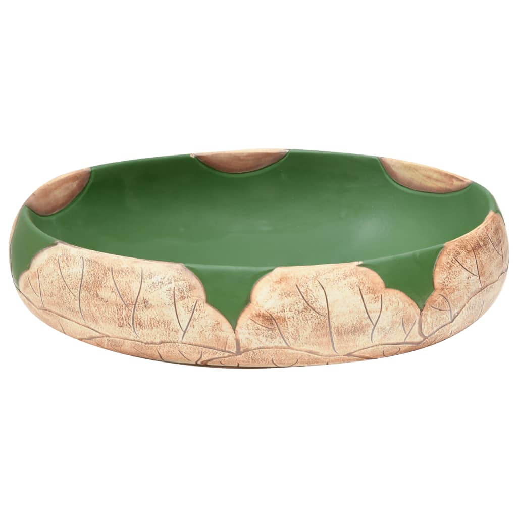 vidaXL Umyvadlo na desku zelené a hnědé oválné 59x40x15 cm keramika