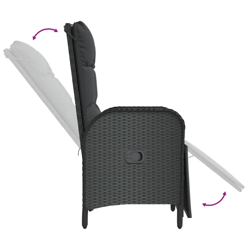 vidaXL Zahradní polohovací židle s poduškami 2 ks polyratan černé