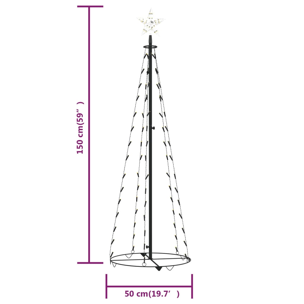vidaXL Vánoční stromek kužel 84 teplých bílých LED diod 50 x 150 cm