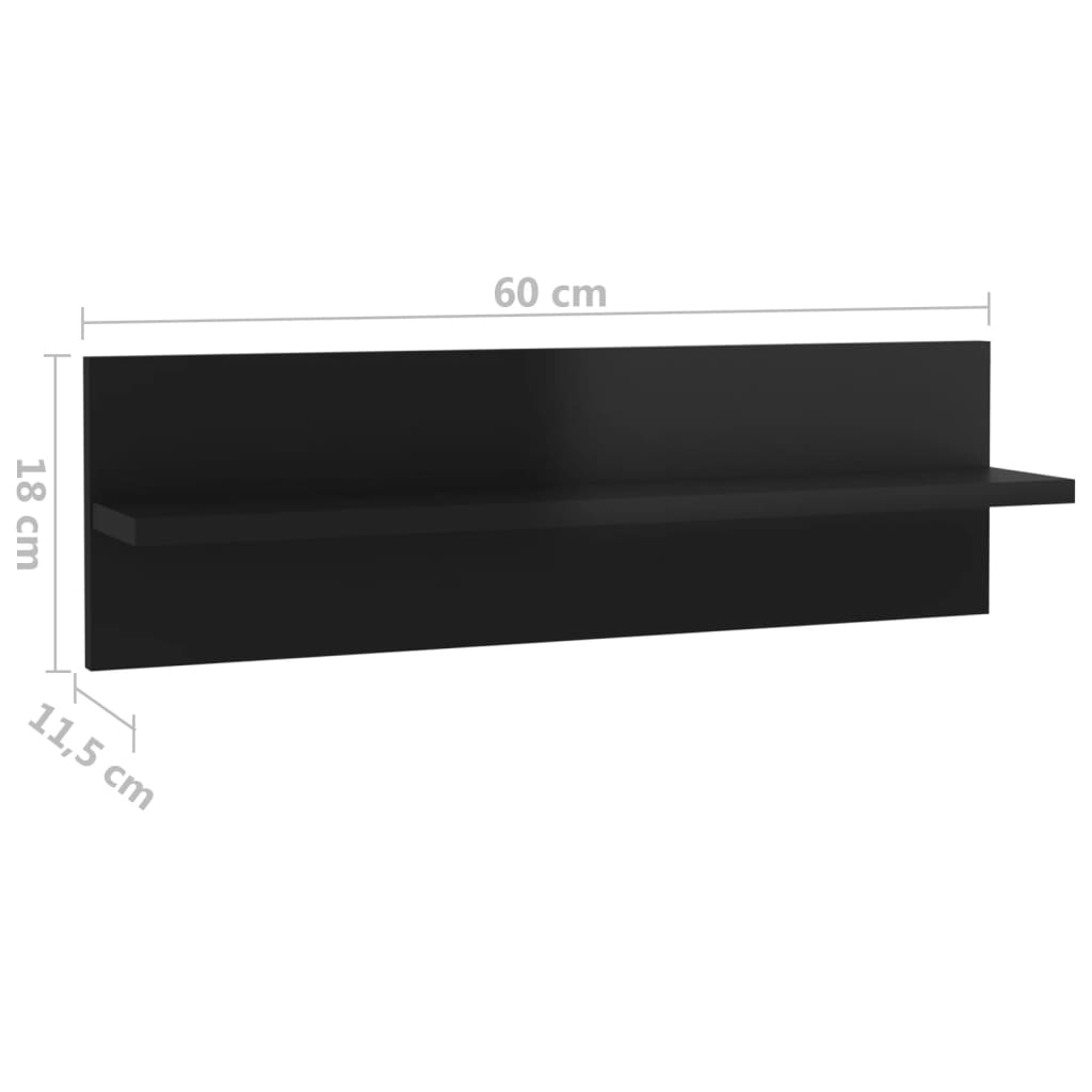 vidaXL Nástěnné police 2 ks černé vysoký lesk 60x11,5x18cm dřevotříska