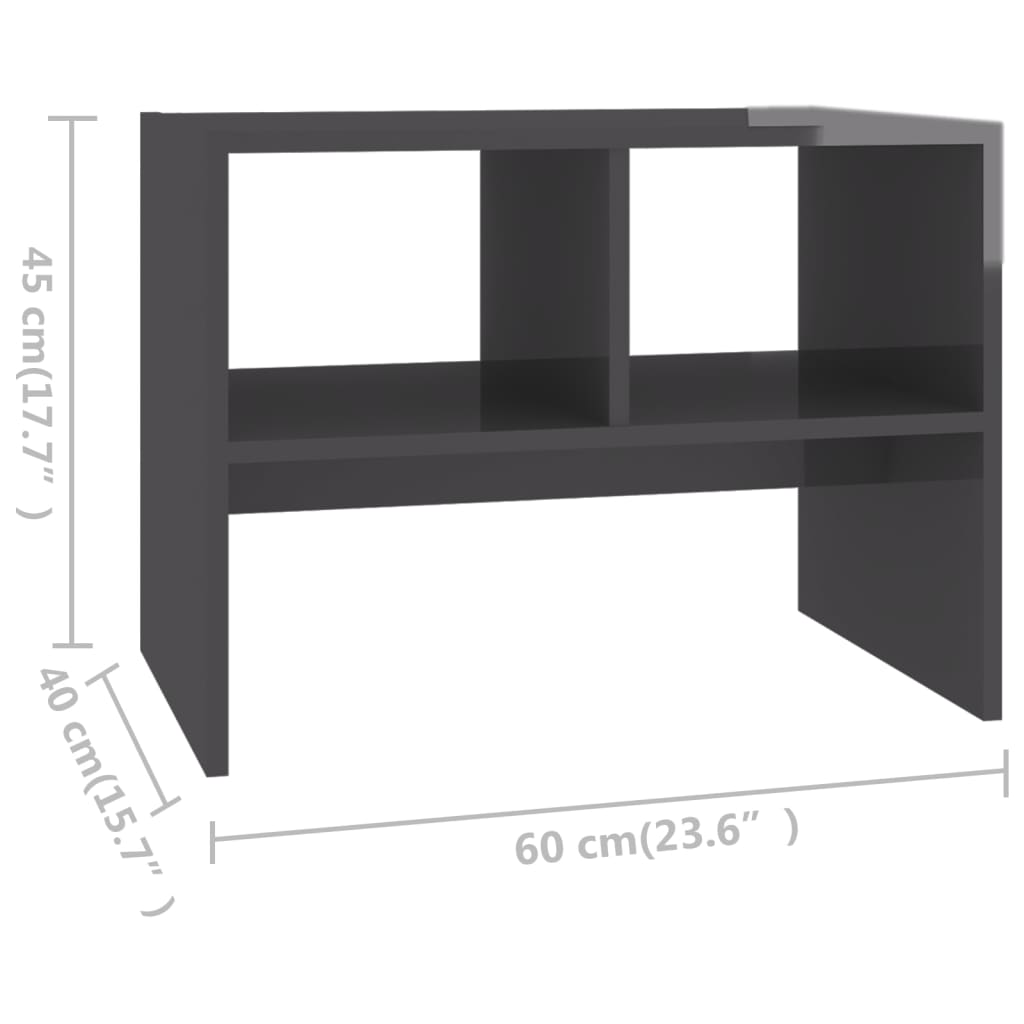 vidaXL Odkládací stolek šedý s vysokým leskem 60x40x45 cm dřevotříska