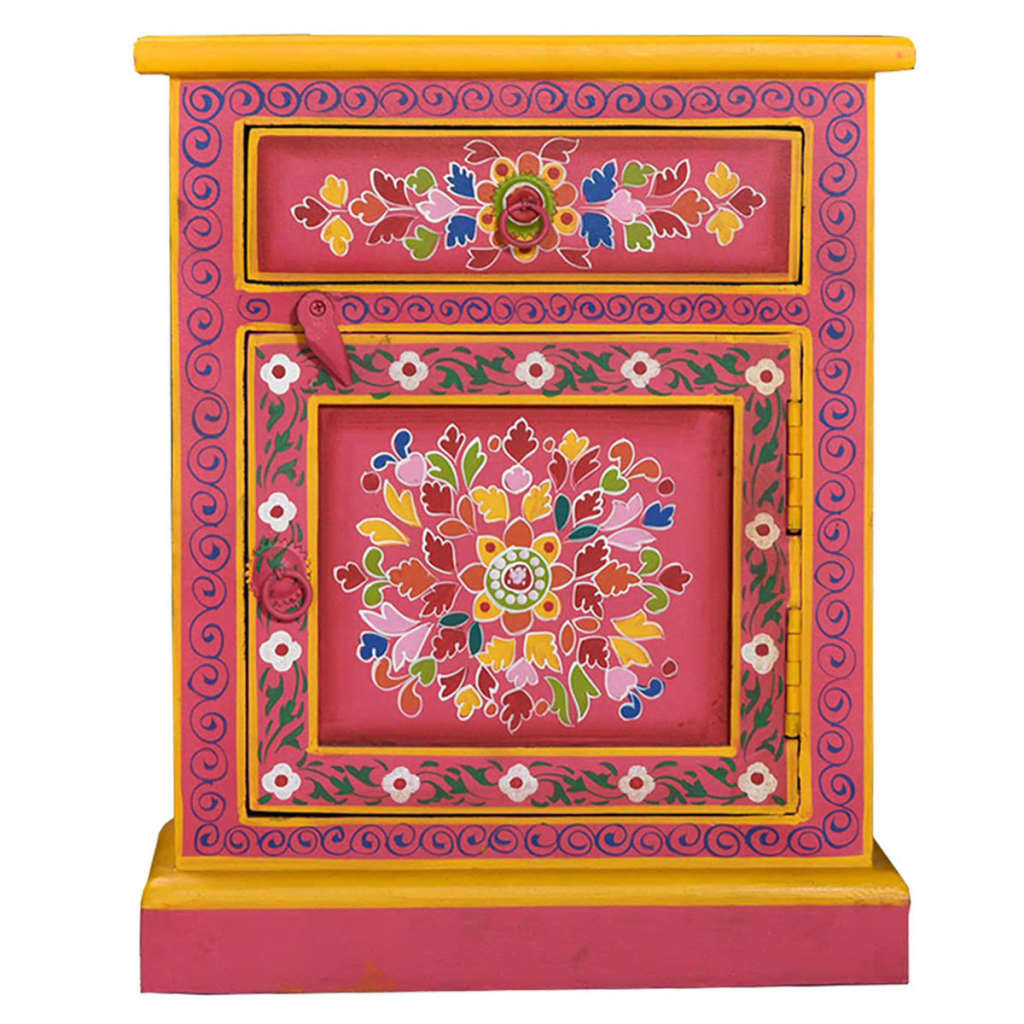 vidaXL Noční stolek z masivního mangovníku ručně malovaný růžový