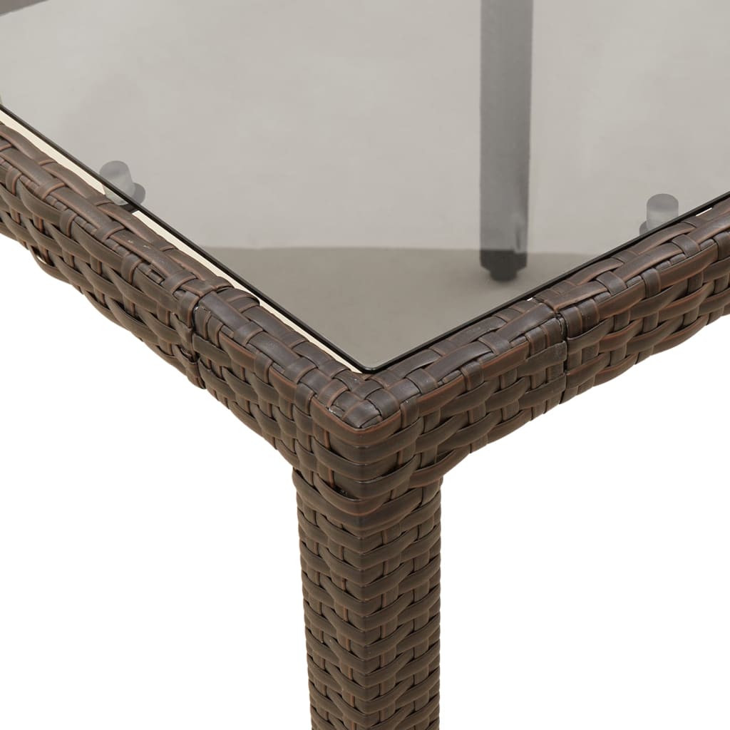 vidaXL Zahradní stůl se skleněnou deskou hnědý 90x90x75 cm polyratan