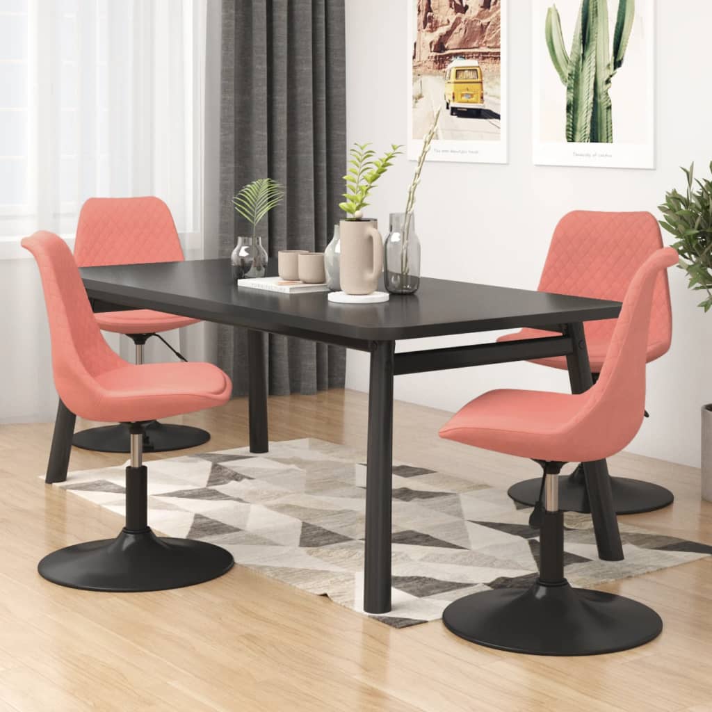 vidaXL Otočné jídelní židle 4 ks růžové samet