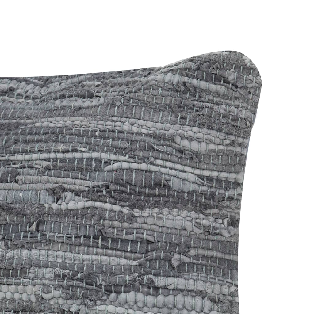 vidaXL Polštář chindi šedý 60 x 60 cm kůže a bavlna