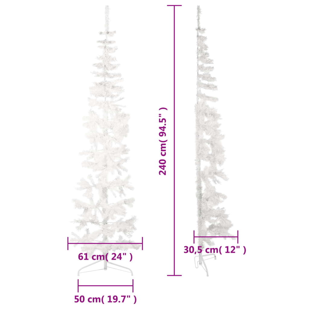 vidaXL Úzký umělý poloviční vánoční stromek se stojanem bílý 240 cm