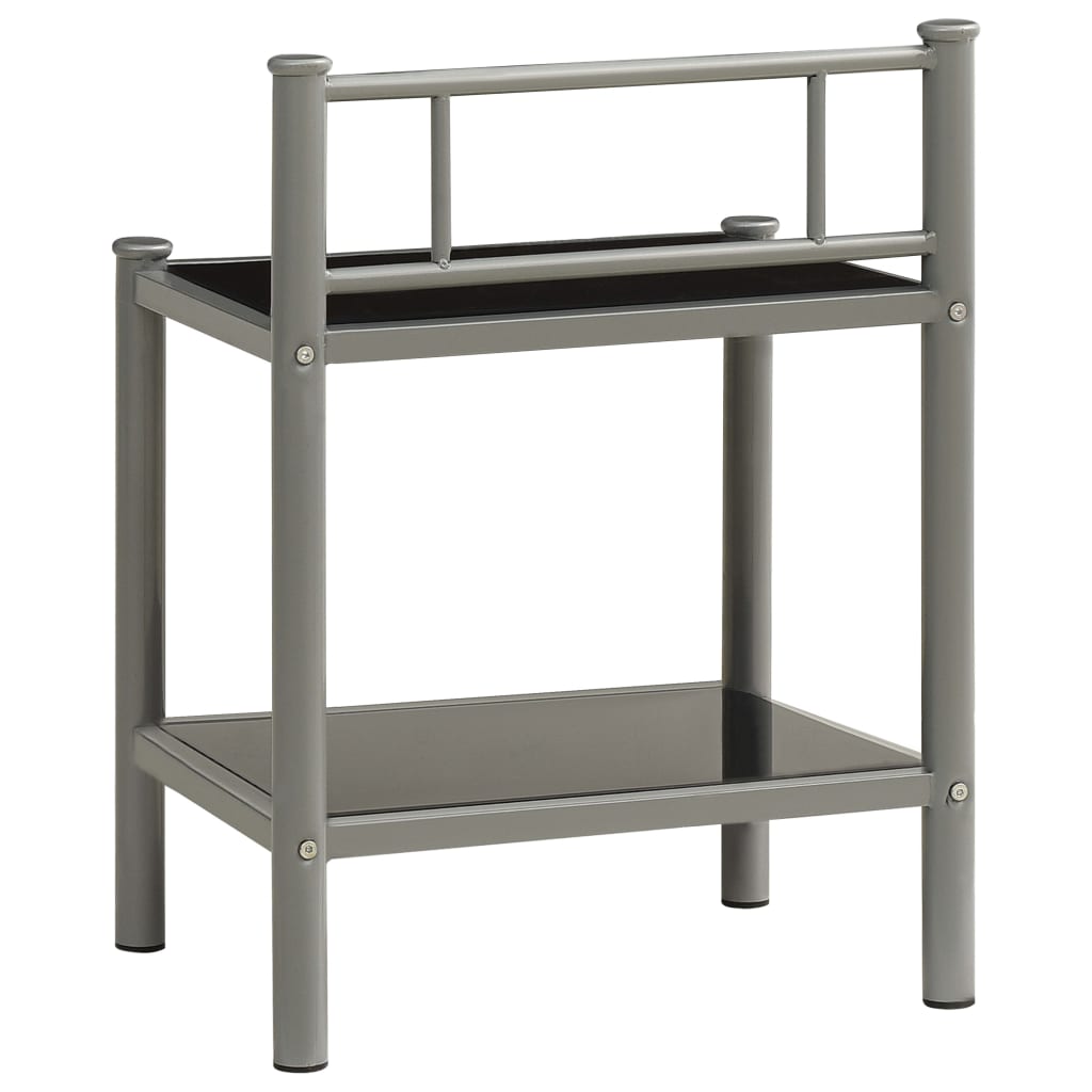 vidaXL Noční stolek šedý a černý 45 x 34,5 x 60,5 cm kov a sklo