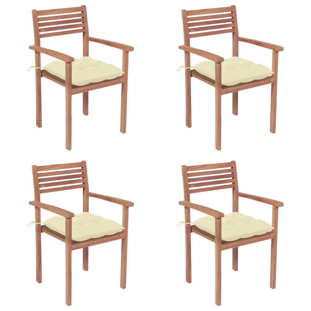 vidaXL Zahradní židle 4 ks krémově bílé podušky masivní teak