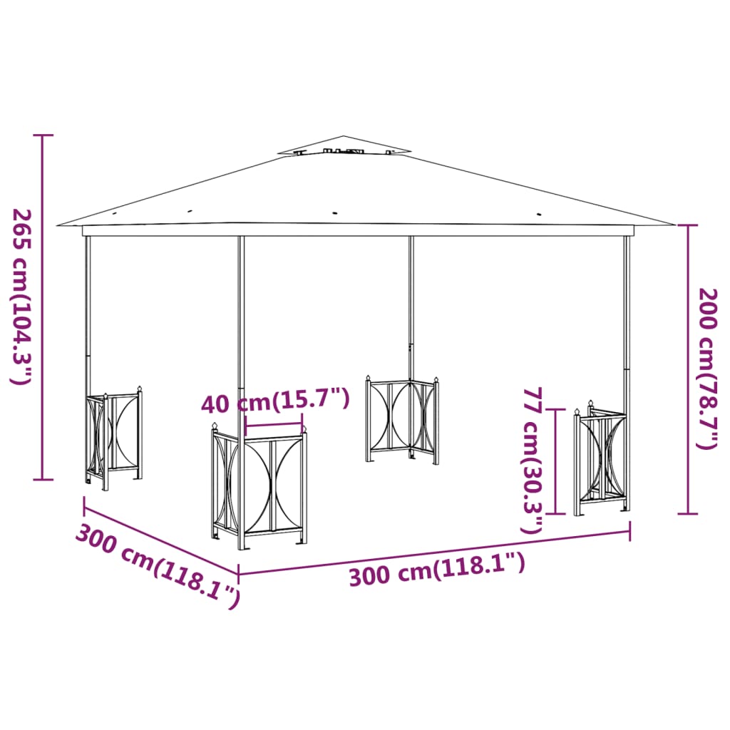 vidaXL Altán s bočními stěnami a dvojitou střechou 3 x 3 m krémový
