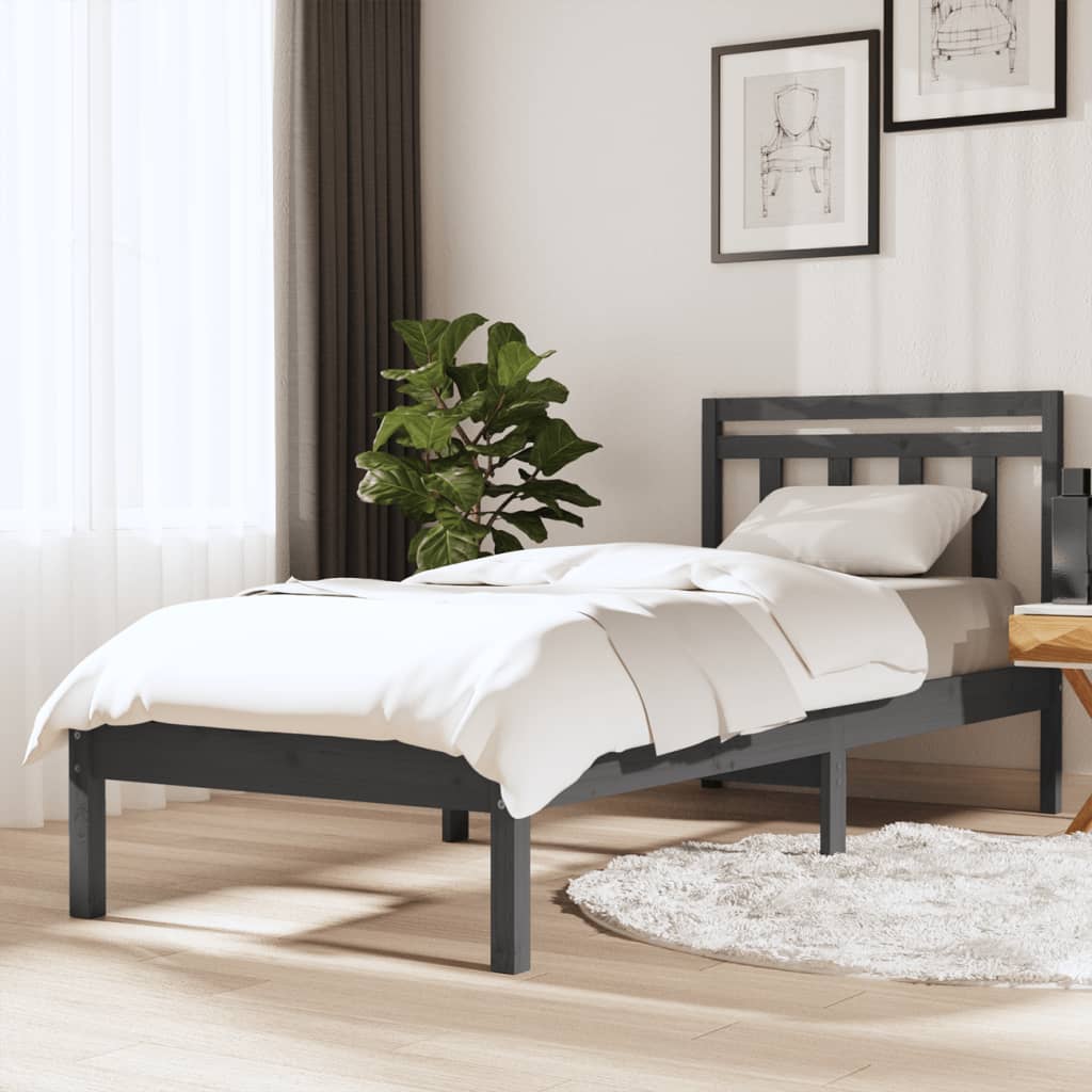 vidaXL Rám postele šedý masivní borovice 90 x 200 cm