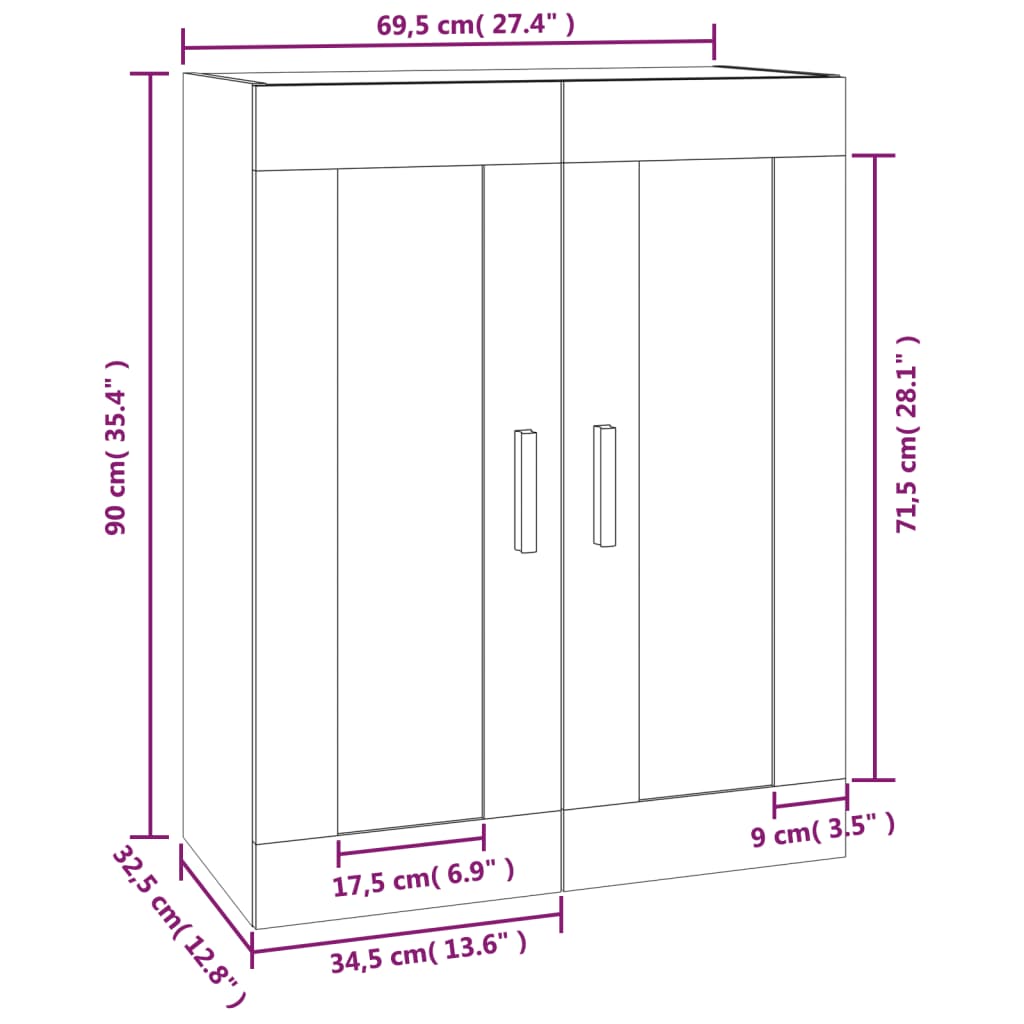 vidaXL Nástěnná skříňka bílá 69,5 x 32,5 x 90 cm kompozitní dřevo