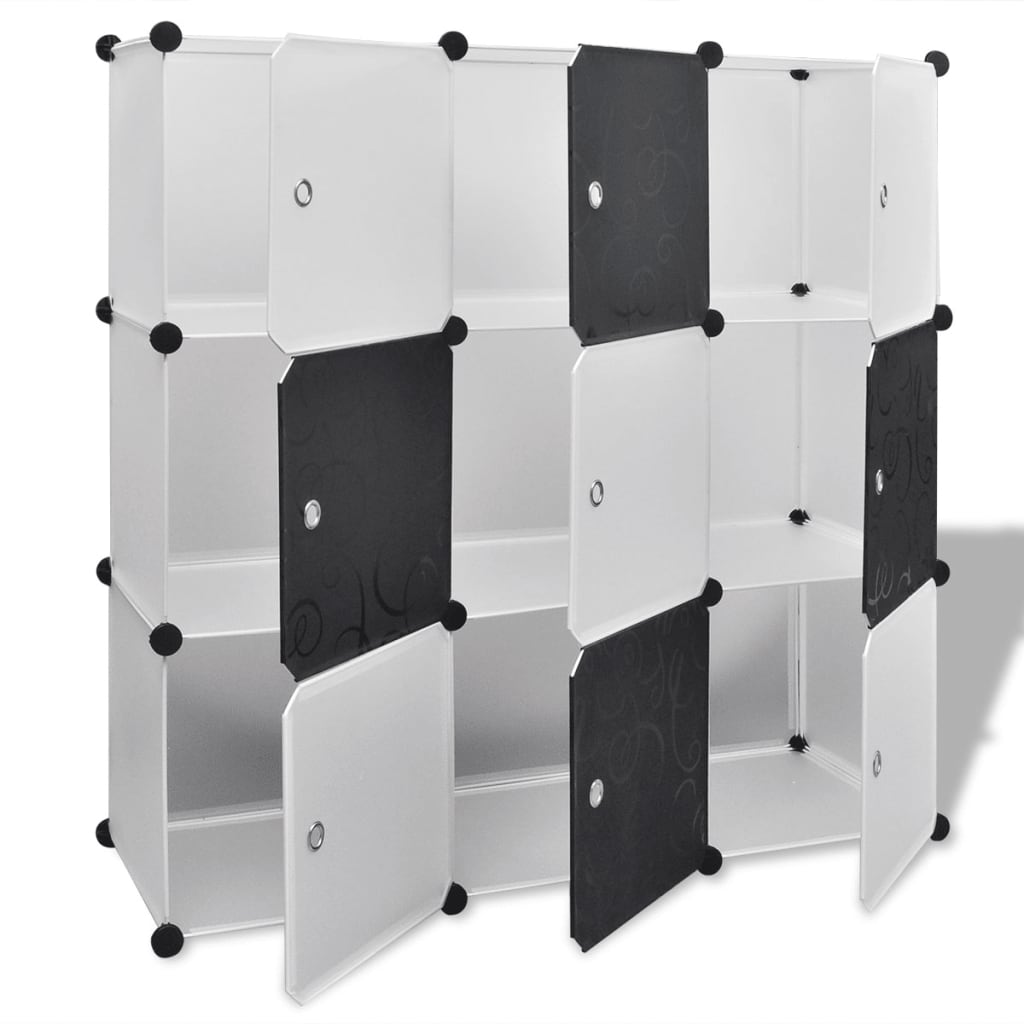 Černobílé úložné skříňky Kostka s 9 přihrádkami