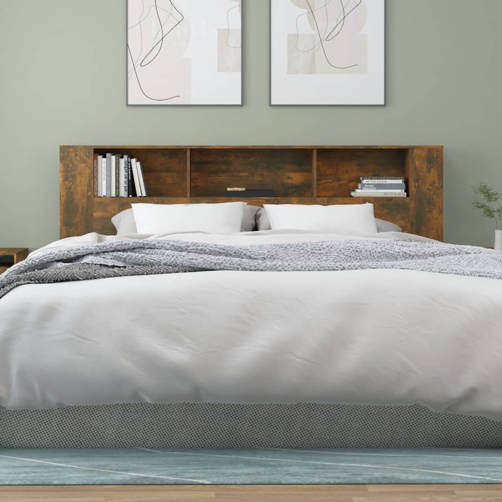 vidaXL Čelo postele s úložným prostorem kouřový dub 200x18,5x104,5 cm