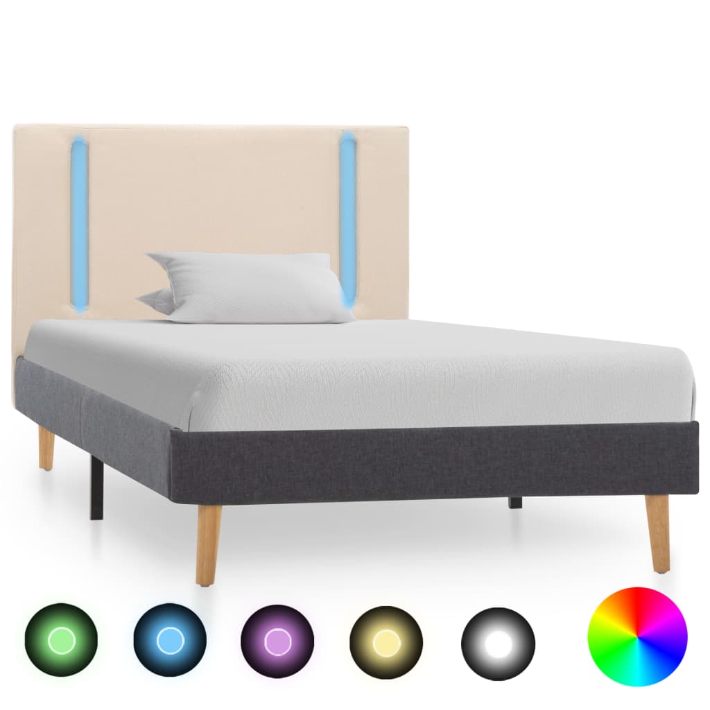 vidaXL Rám postele s LED světlem krémový a tmavě šedý textil 100x200cm
