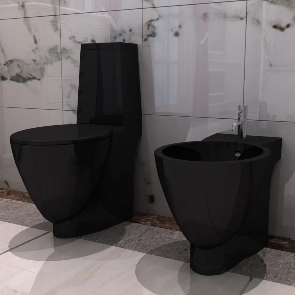 vidaXL Keramické WC a bidet černé