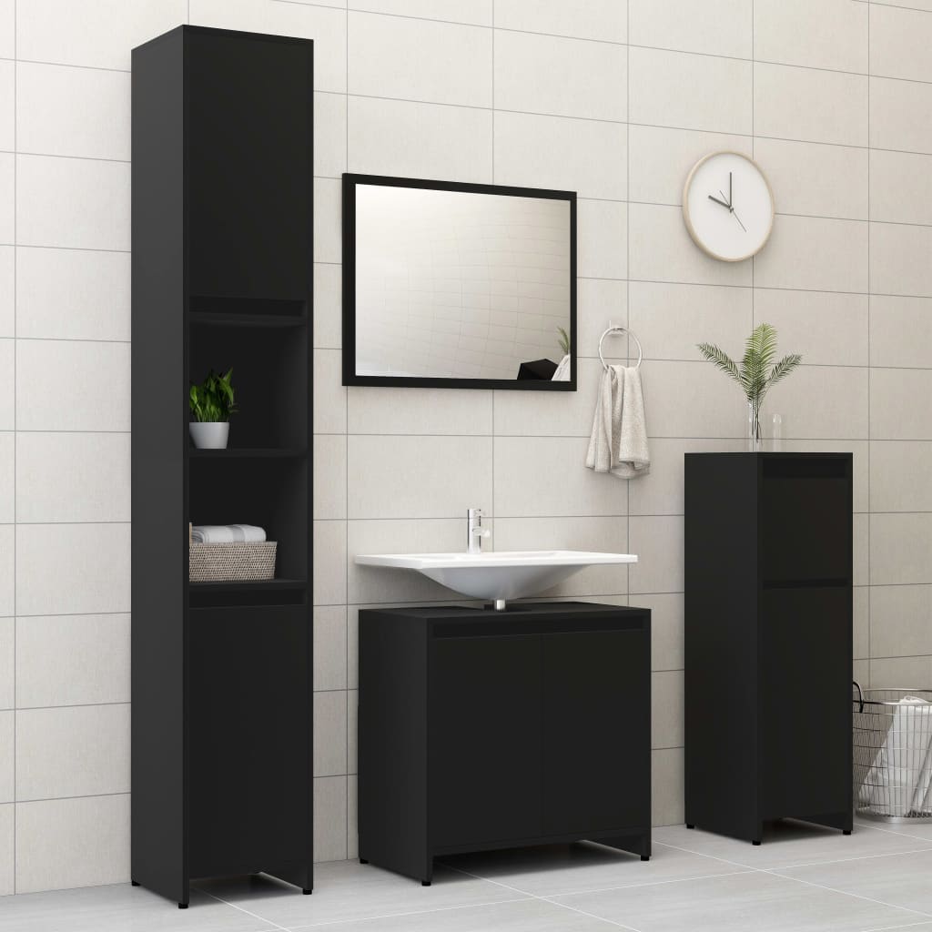 vidaXL Koupelnová skříňka černá 30 x 30 x 95 cm dřevotříska