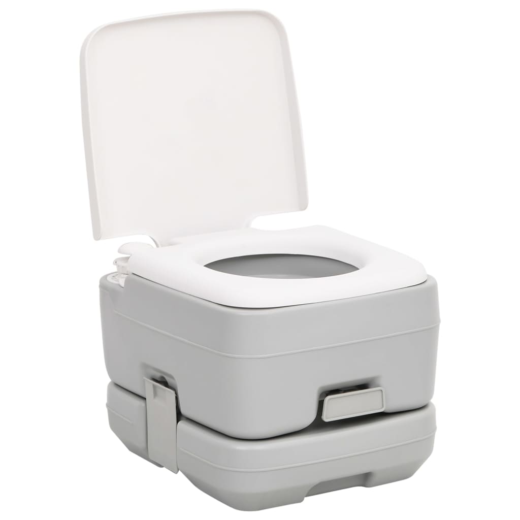 vidaXL Přenosná kempingová toaleta šedá a bílá 10+10 l HDPE