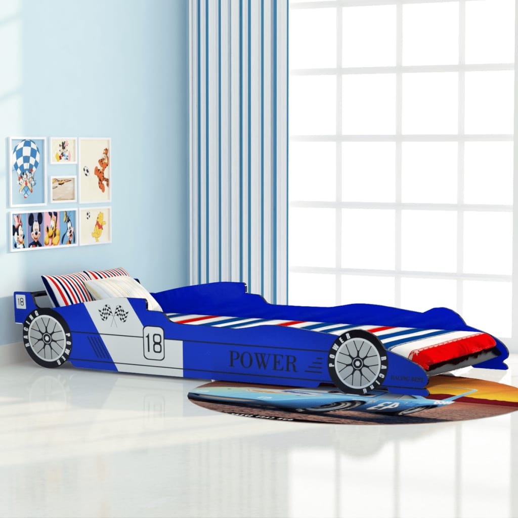 vidaXL Dětská postel ve tvaru závodního auta 90x200 cm modrá