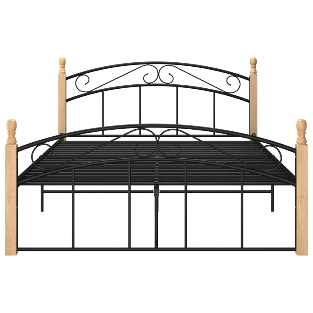 vidaXL Rám postele černý kov a masivní dubové dřevo 140 x 200 cm