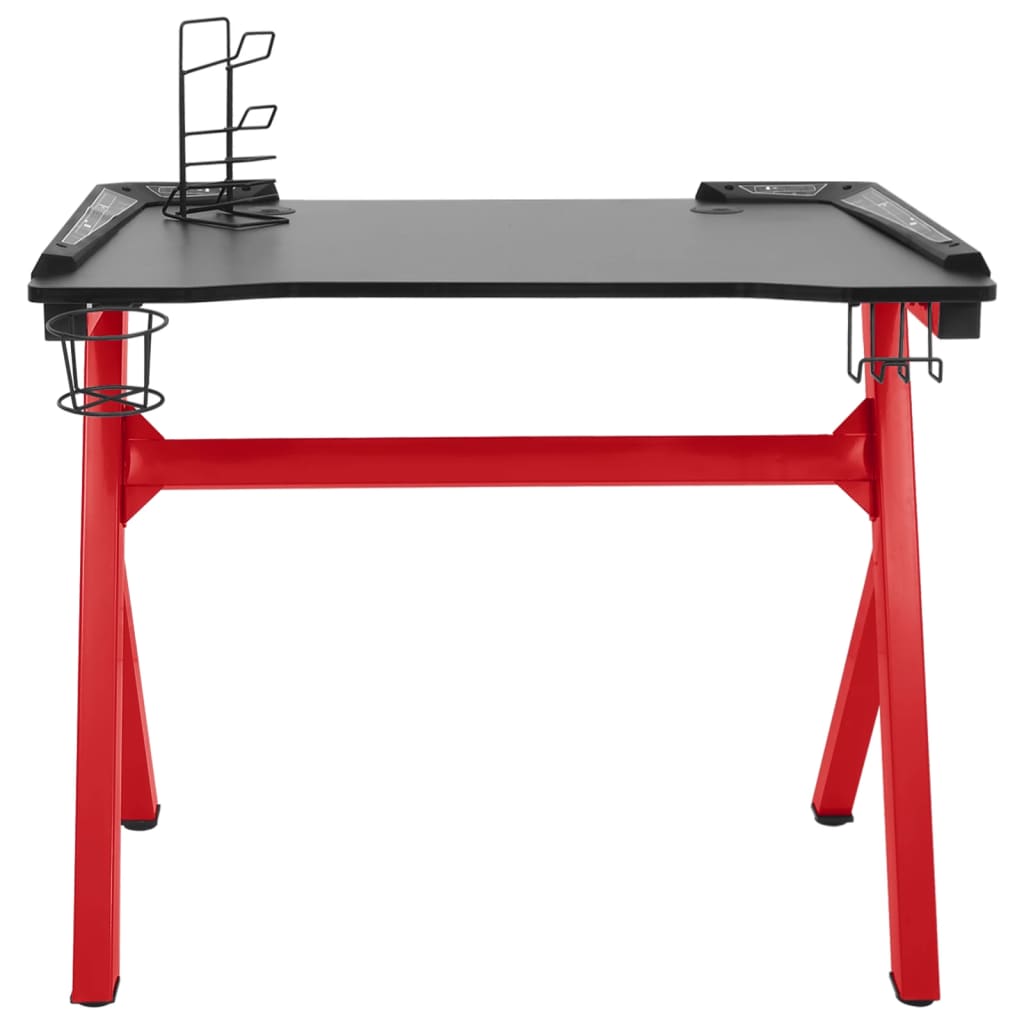 vidaXL Herní stůl s LED ve tvaru Y černý a červený 110 x 60 x 75 cm