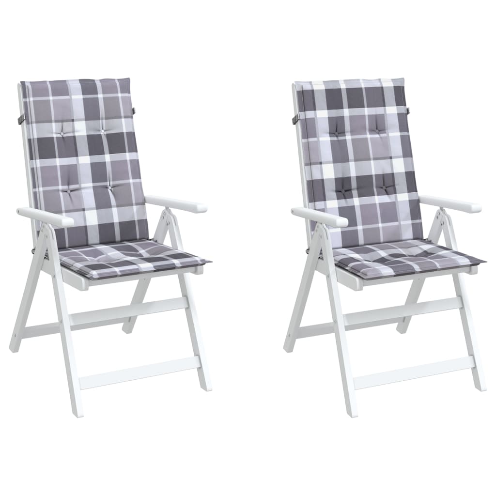 vidaXL Podušky na židli vysoké opěradlo 2 ks šedé kárované 120x50x3 cm