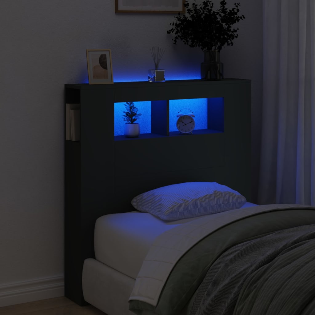 vidaXL Čelo postele s LED černé 100 x 18,5 x 103,5 cm kompozitní dřevo