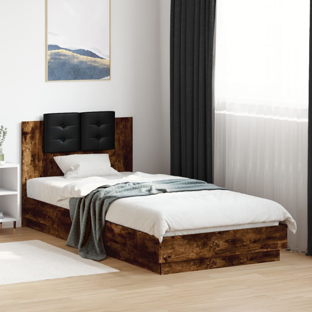 vidaXL Rám postele s čelem kouřový dub 90 x 200 cm kompozitní dřevo