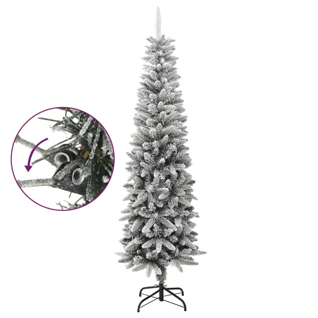 vidaXL Umělý úzký vánoční stromek se sněhem 210 cm PVC a PE