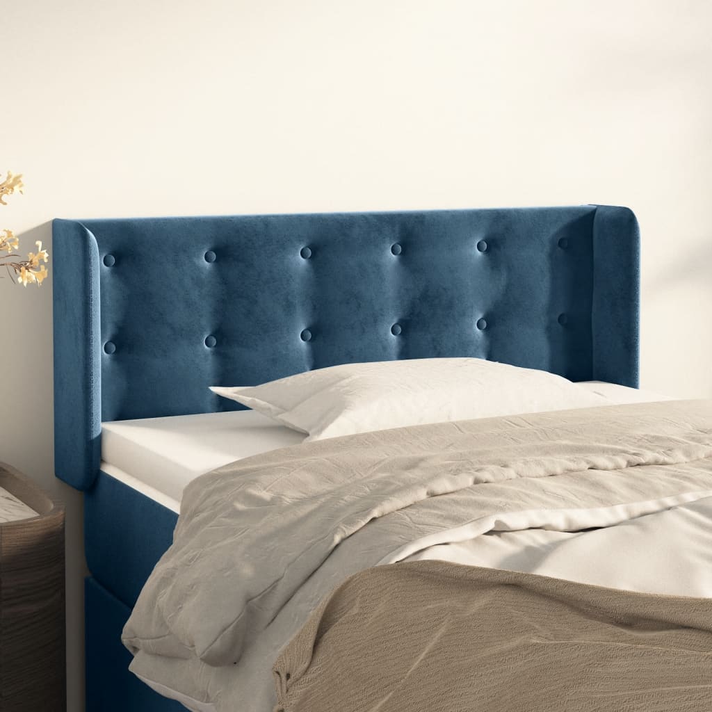 vidaXL Čelo postele typu ušák tmavě modrá 83 x 16 x 78/88 cm samet