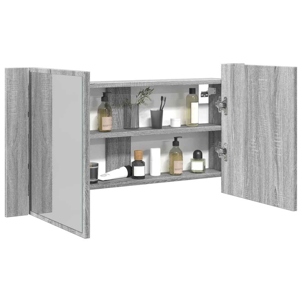 vidaXL LED koupelnová skříňka se zrcadlem šedá sonoma 90x12x45cm akryl