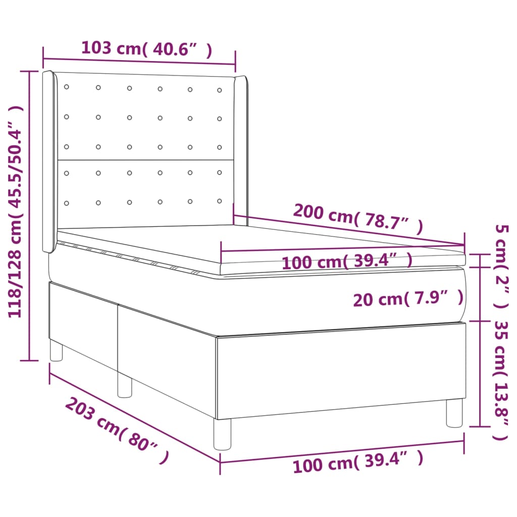 vidaXL Box spring postel s matrací šedá 100x200 cm umělá kůže