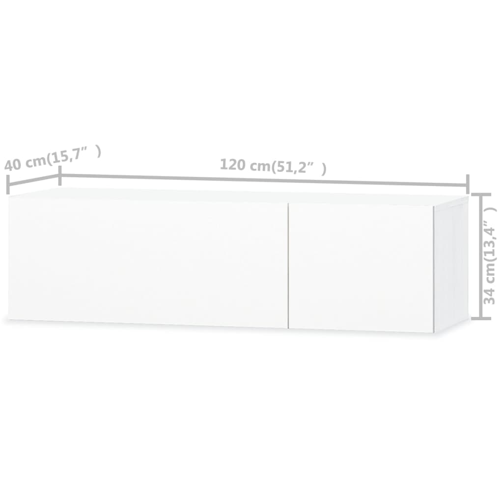 vidaXL Stolek pod TV dřevotříska, 120 x 40 x 34 cm, vysoký lesk, bílý
