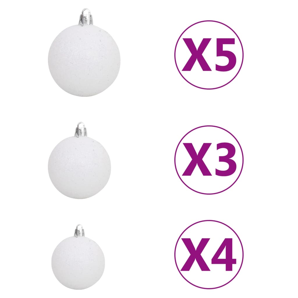 vidaXL Úzký vánoční stromek s LED diodami a sadou koulí stříbrný 240cm
