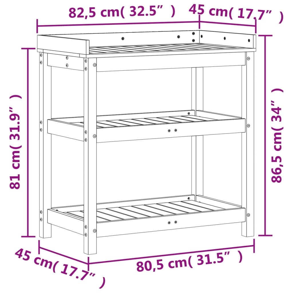 vidaXL Přesazovací stůl s policemi bílý 82,5x45x86,5 cm borové dřevo