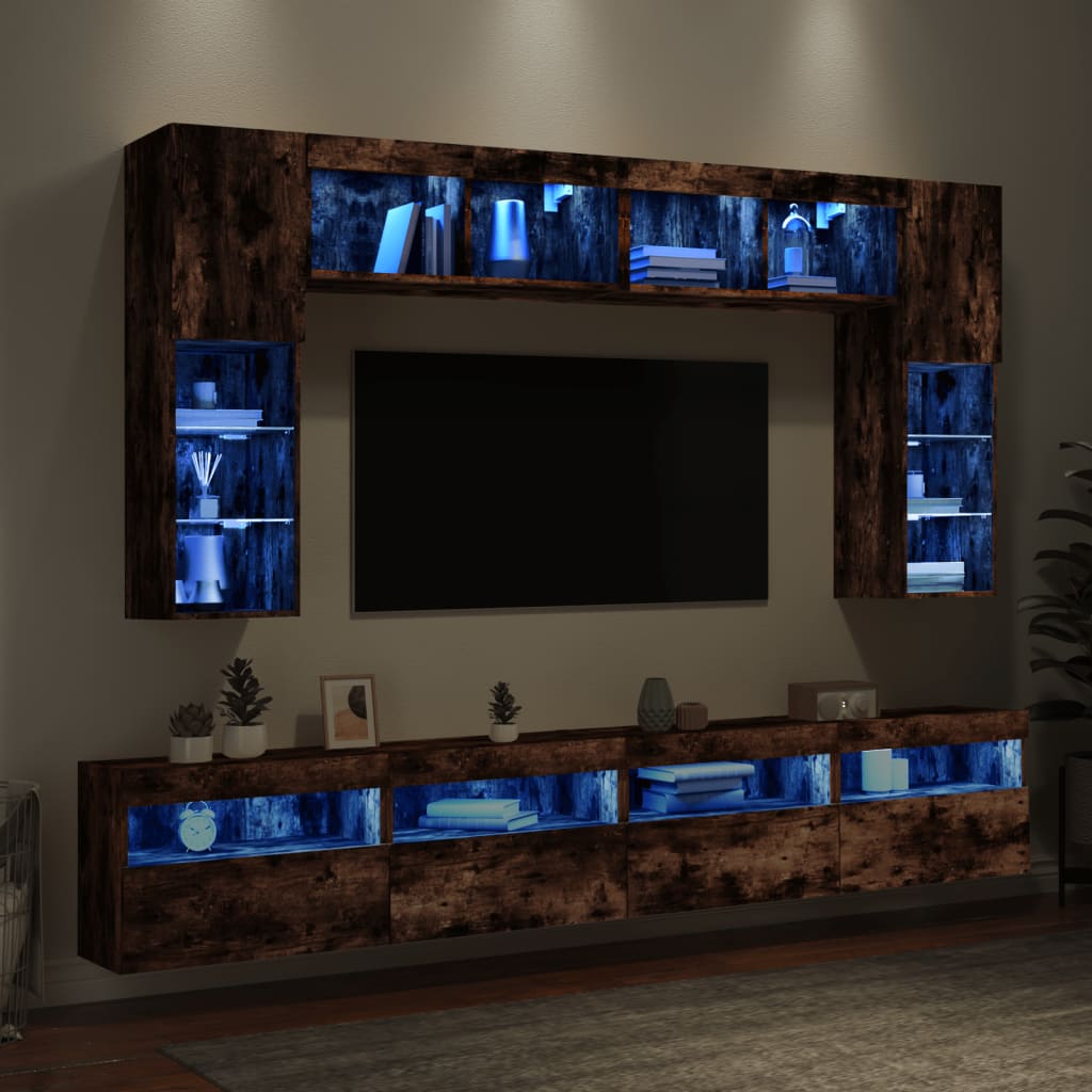 vidaXL 8dílná obývací stěna s LED osvětlením kouřový dub