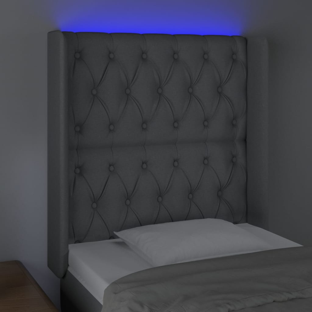 vidaXL Čelo postele s LED světle šedé 83 x 16 x 118/128 cm textil