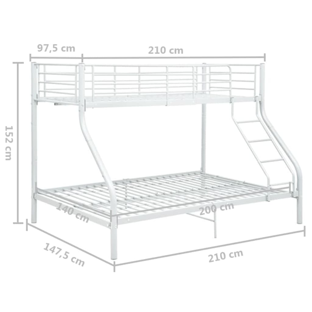 vidaXL Rám poschoďové postele bílý kov 140 x 200 / 90 x 200 cm