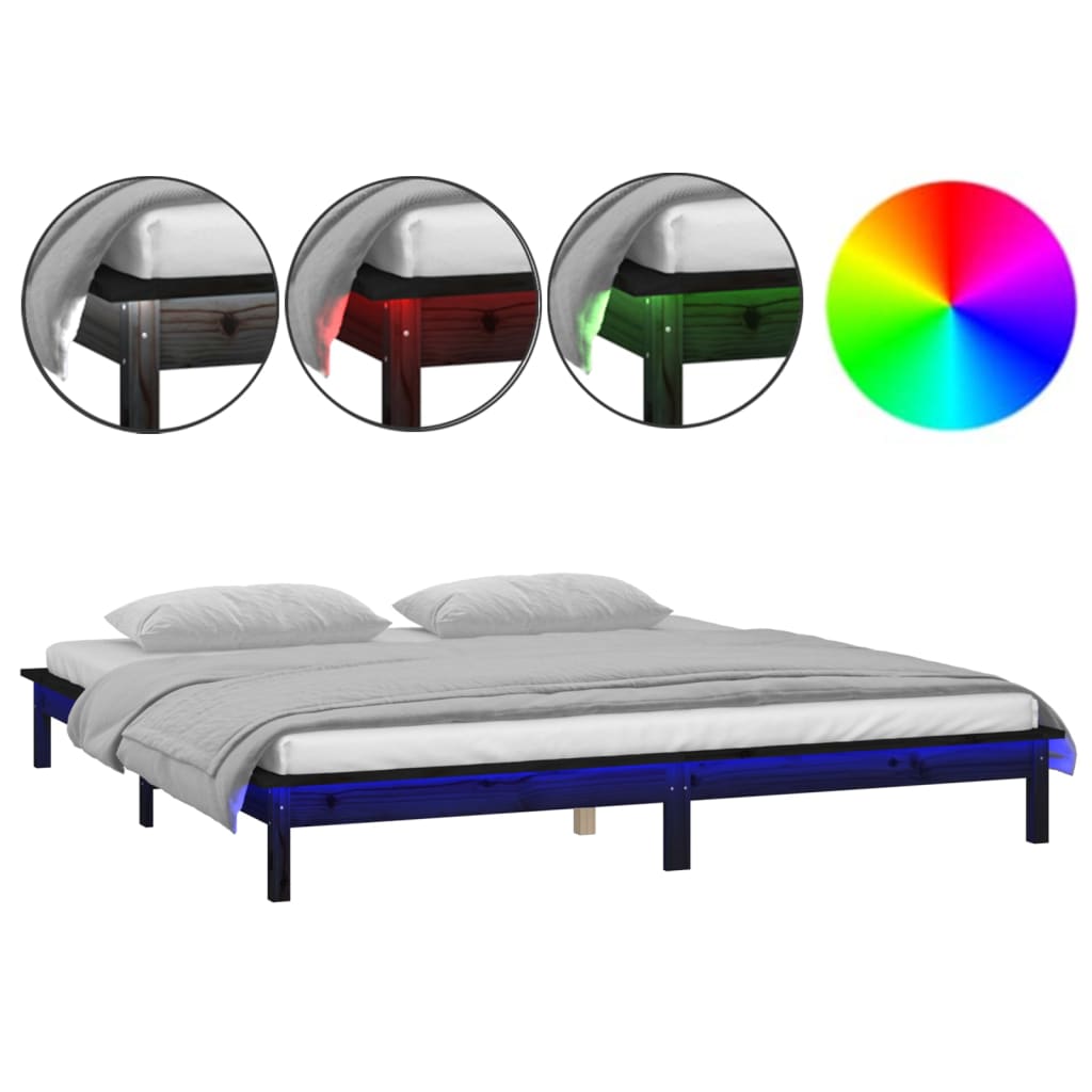 vidaXL Rám postele s LED světlem černý 120 x 200 cm masivní dřevo