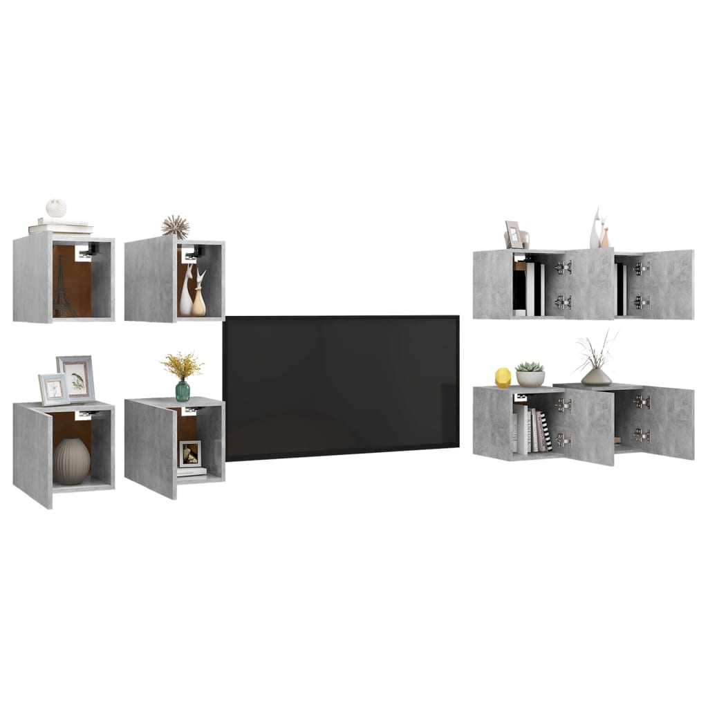 vidaXL Nástěnné TV skříňky 8 ks betonově šedé 30,5 x 30 x 30 cm