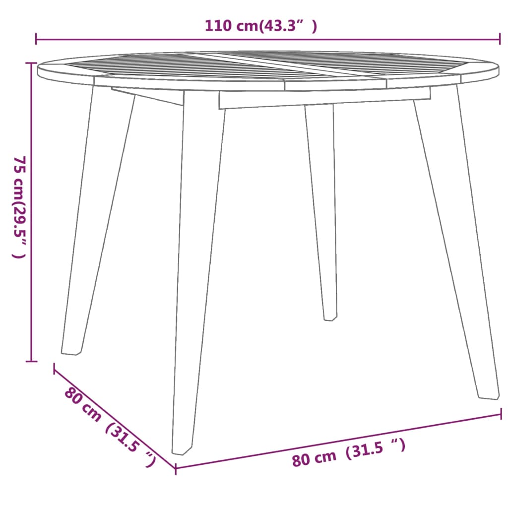 vidaXL Zahradní stůl Ø 110 x 75 cm masivní akáciové dřevo
