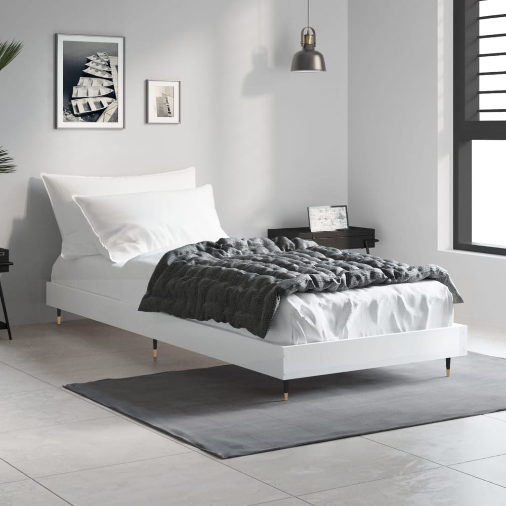 vidaXL Rám postele bílý s vysokým leskem 75 x 190 cm kompozitní dřevo