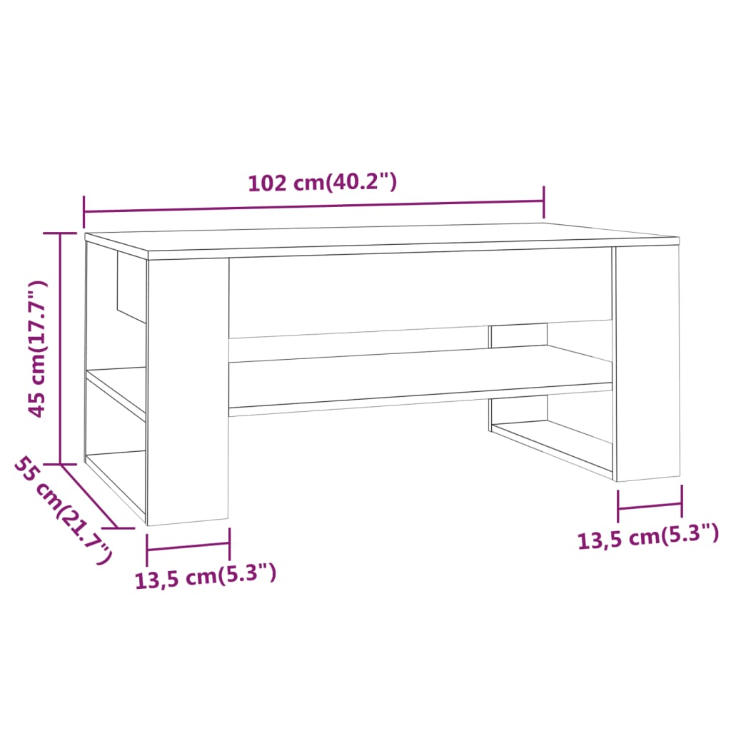 vidaXL Konferenční stolek kouřový dub 102x55x45 cm kompozitní dřevo