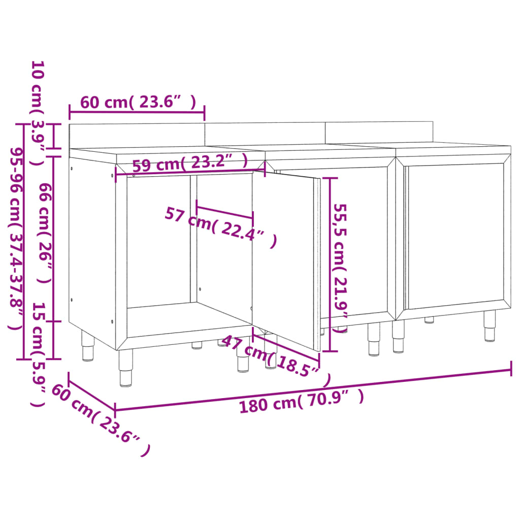 vidaXL Gastro pracovní stůl se skříňkou 180 x 60 x 96 cm nerezová ocel