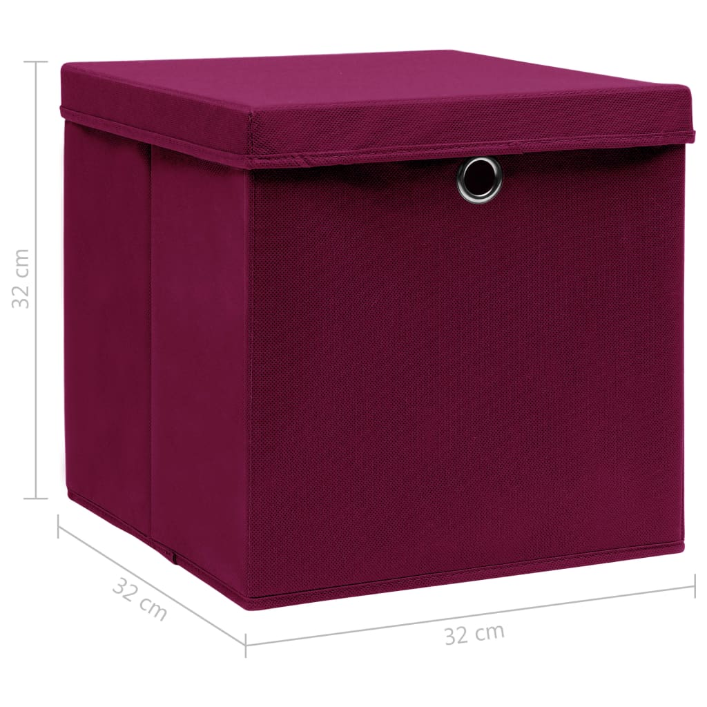 vidaXL Úložné boxy s víky 10 ks tmavě červené 32 x 32 x 32 cm textil