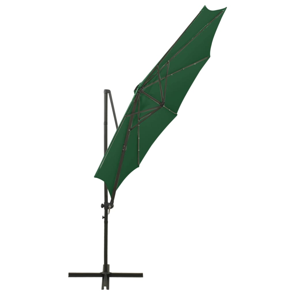 vidaXL Konzolový slunečník s tyčí a LED světly zelený 300 cm