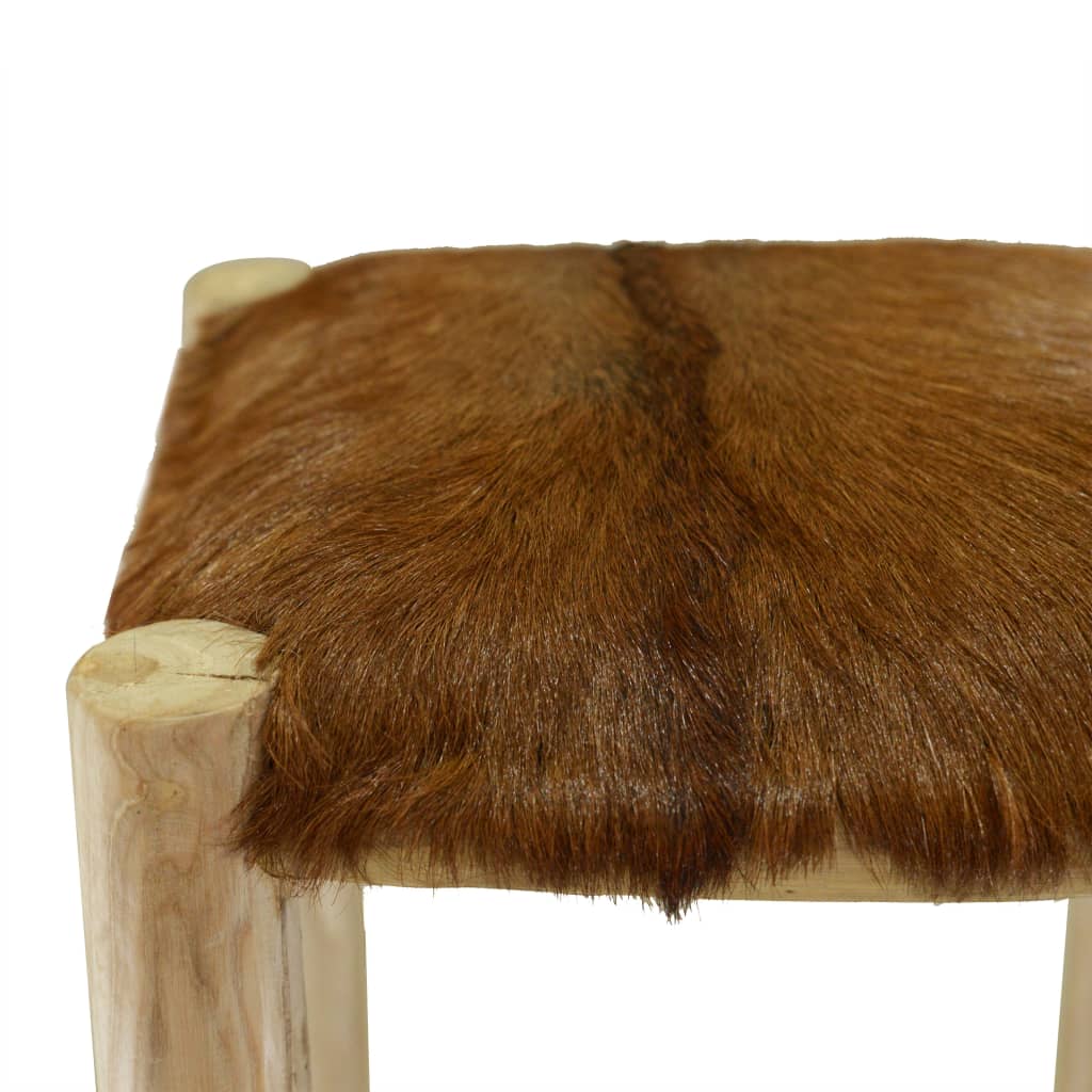 vidaXL Barová stolička pravá kůže a masivní teak